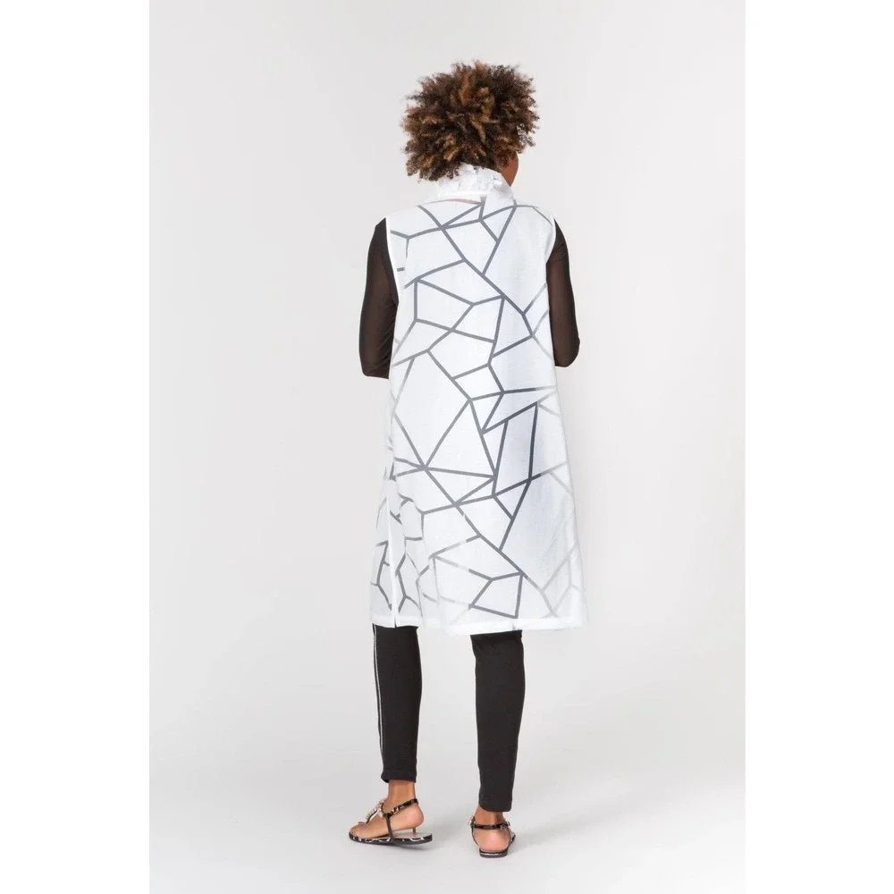Berek Women's Long White Vest Size XXL Octagon Pattern Summer Swim Cover Up NWT